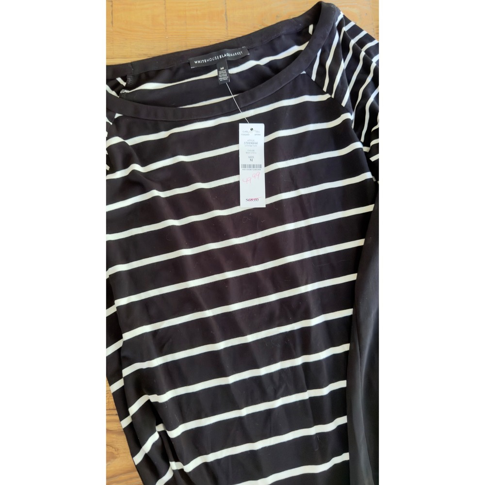 White House Black Market Tops Lot Womens Size M Black Blue Striped NWT 4pc - Picture 2 of 6